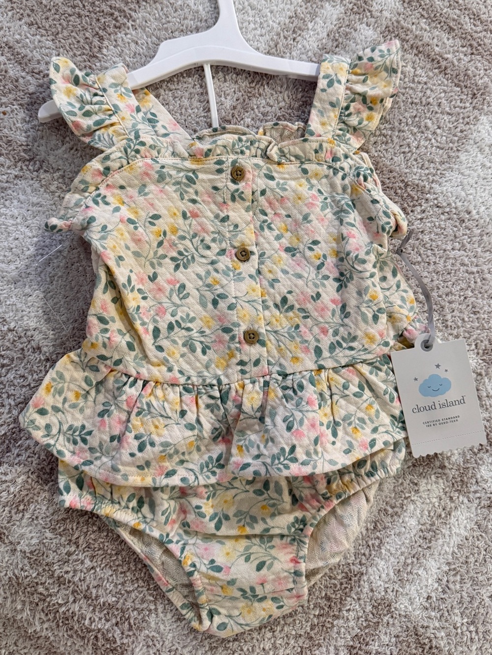 Cloud Island Floral Ruffled Matching Set - Green, Pink, Yellow